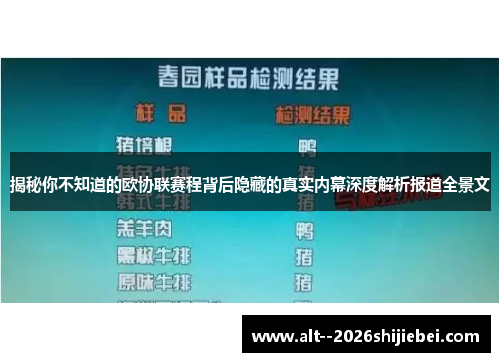 揭秘你不知道的欧协联赛程背后隐藏的真实内幕深度解析报道全景文